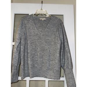 Ann Taylor LOFT v neck sequin sweater long sleeve Party Event Large Silver
